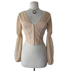 Privy Regency Romance Blush Pink Nude Renaissance Sheer Chiffon Corset Blouse S